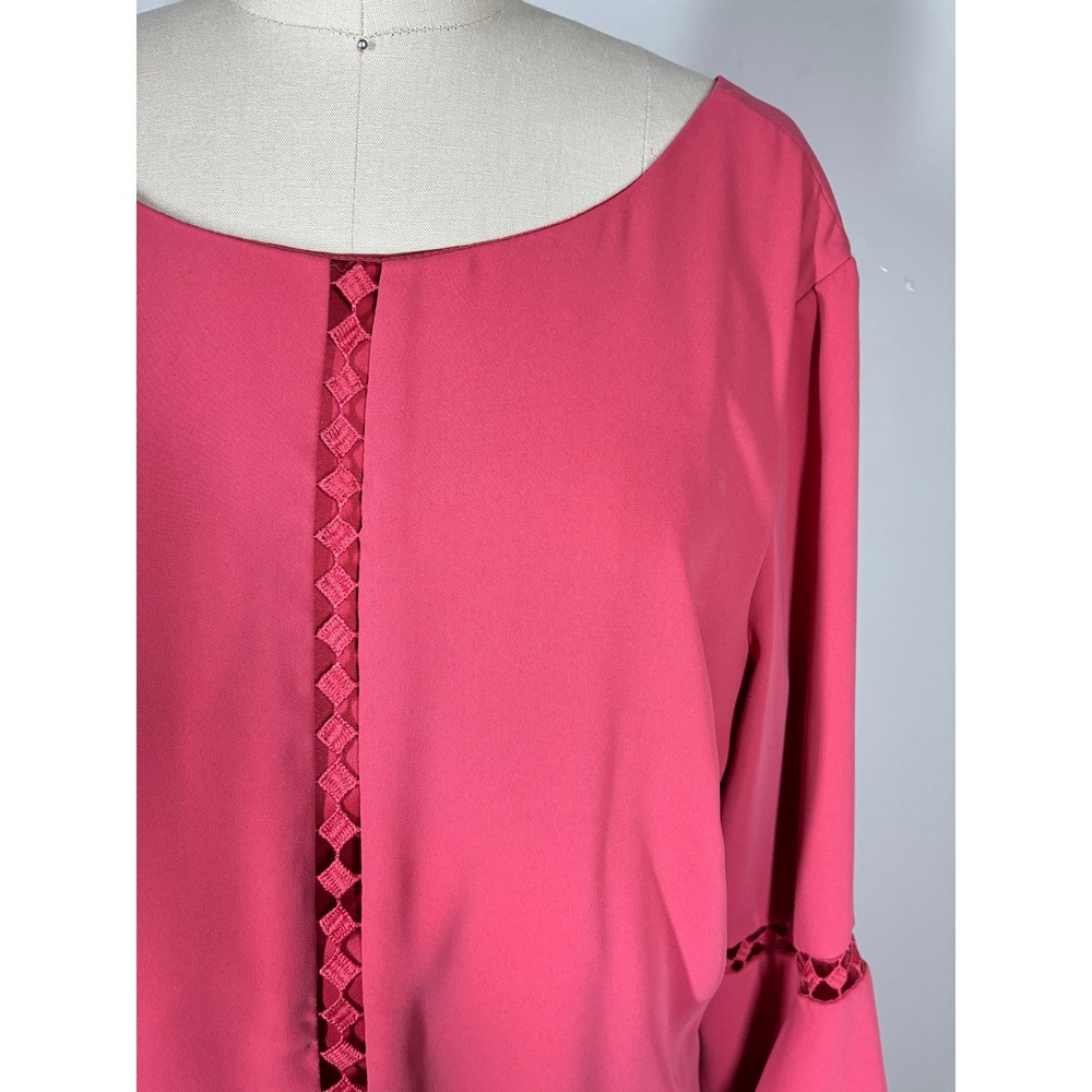 White House Black‎ Market Coral Pink Bell Sleeve Dress 12 Ruffle Hem Cutouts - Picture 3 of 11
